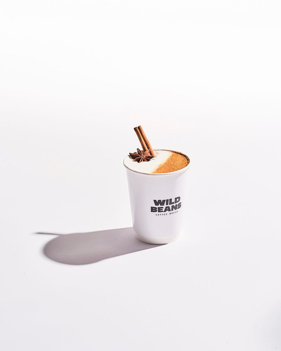 wild beans cup with cinnamon based drink