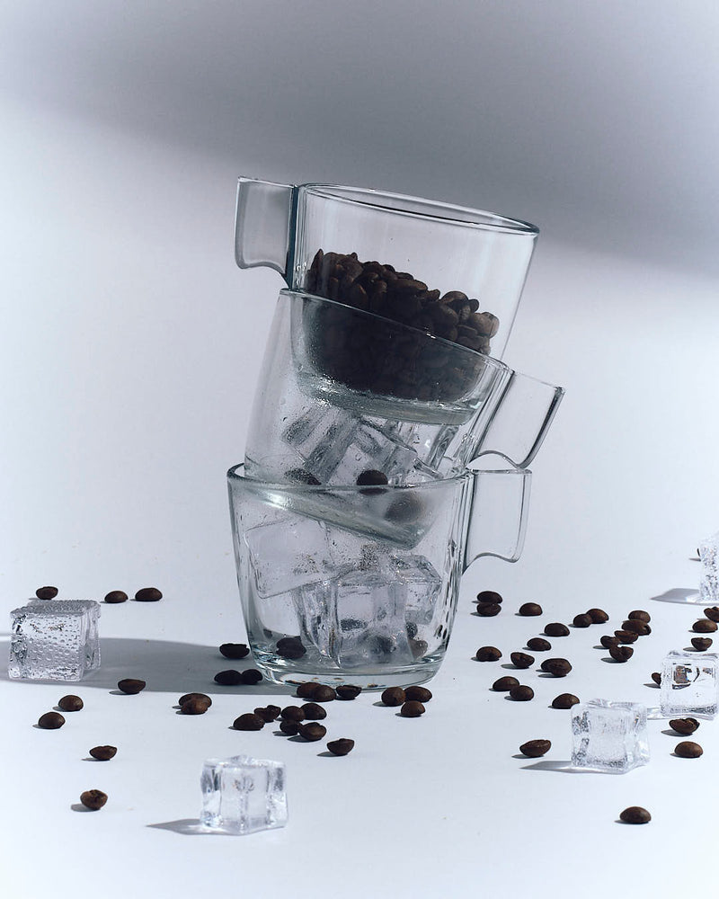 coffee beans and glasses with ice