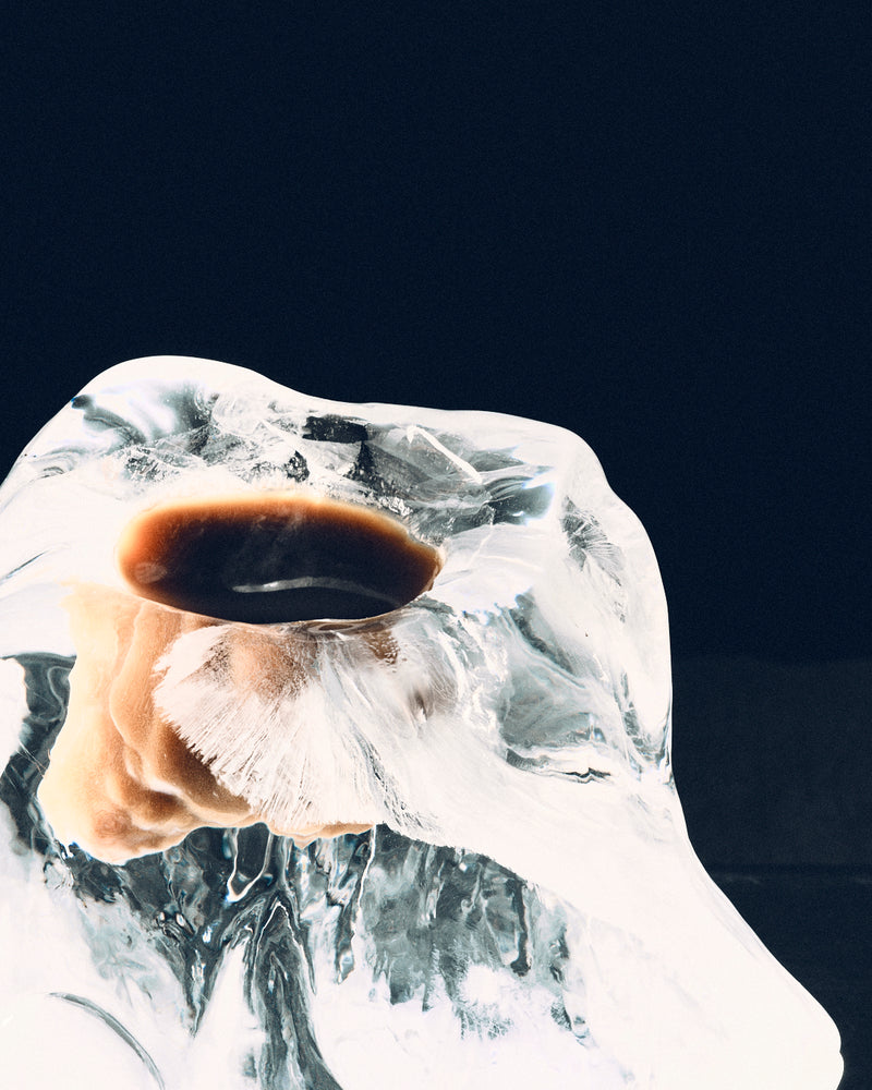 coffee served inside ice artistic specialty coffee concept